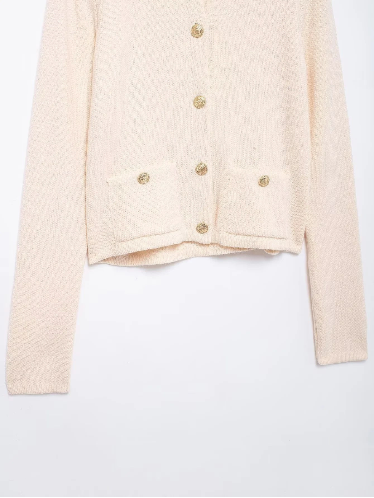 Gold Decorated Row Button Short Knitted Cardigan - LA FEMME WANDERER