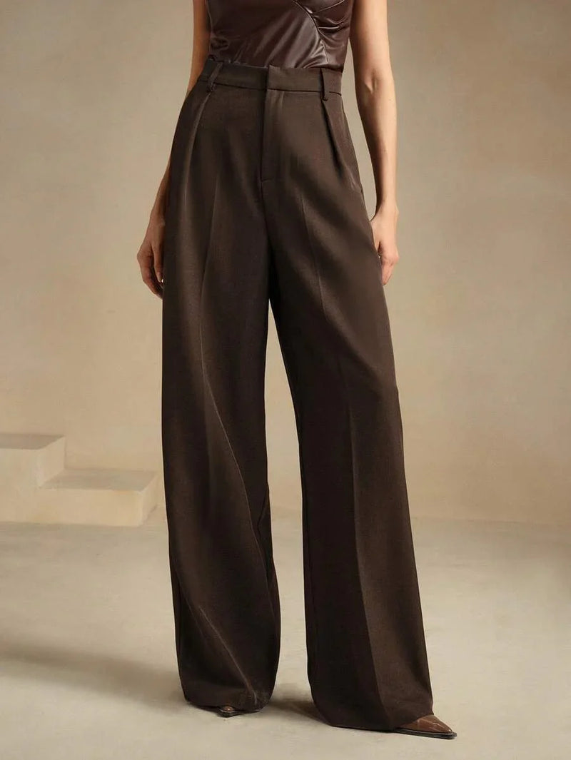 Pantalon large taille haute avec plis et fermeture éclair