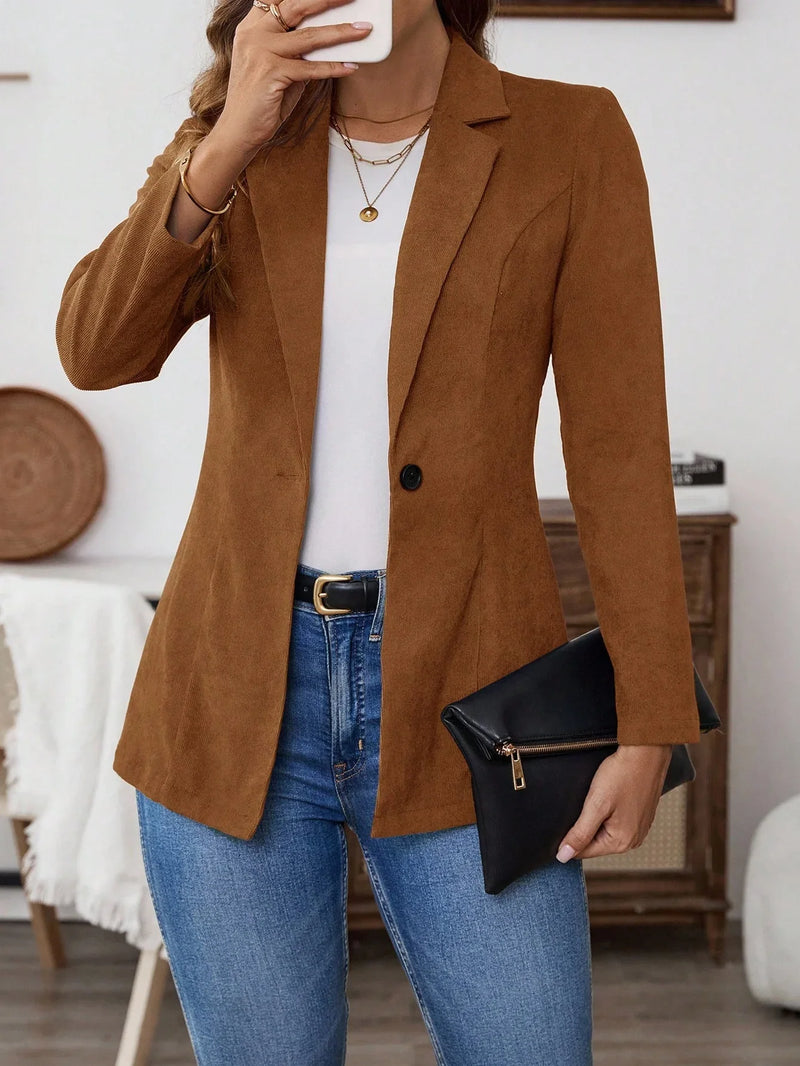 Mocha Brown Lapel Blazer With Woven Fabric And Rib Knit