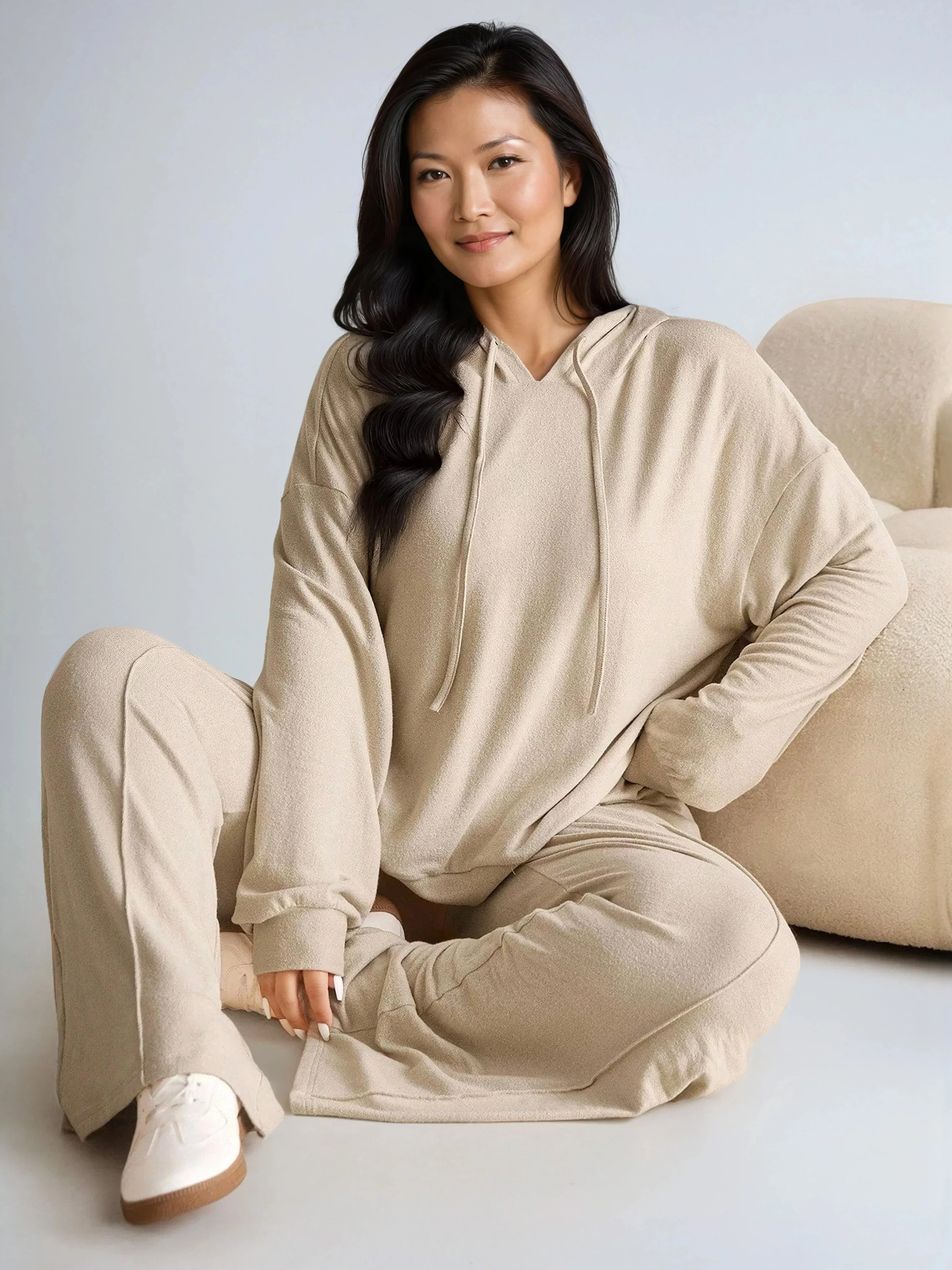 Plus Size Hoodie Set Lined For Warmth With Cozy Gray Pants - LA FEMME WANDERER