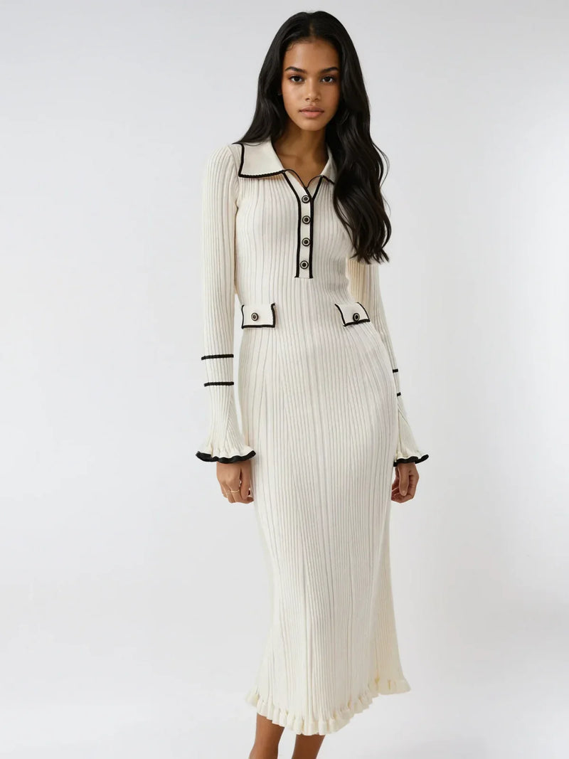 Robe mi-longue à volants contrastés de style Oldmoney