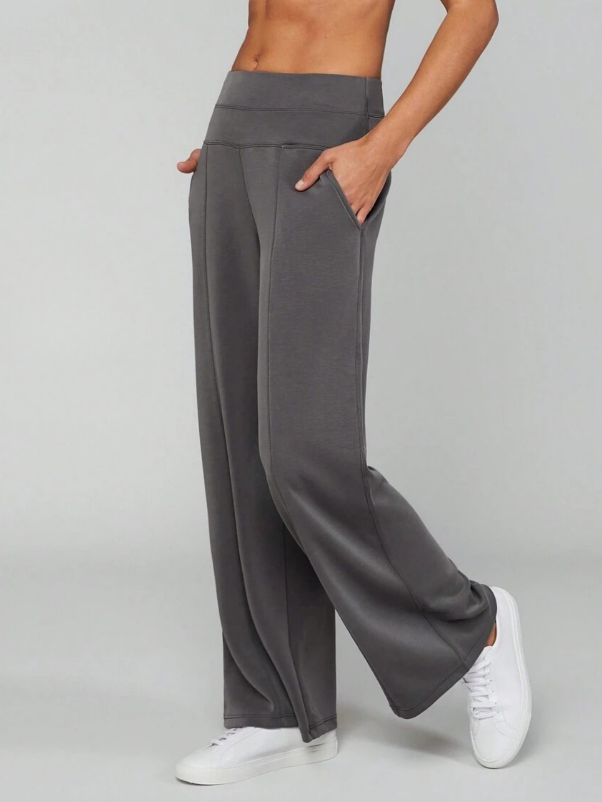 Pantalon de détente large en soie modale, taille haute, avec poches, pour un confort et un style au quotidien