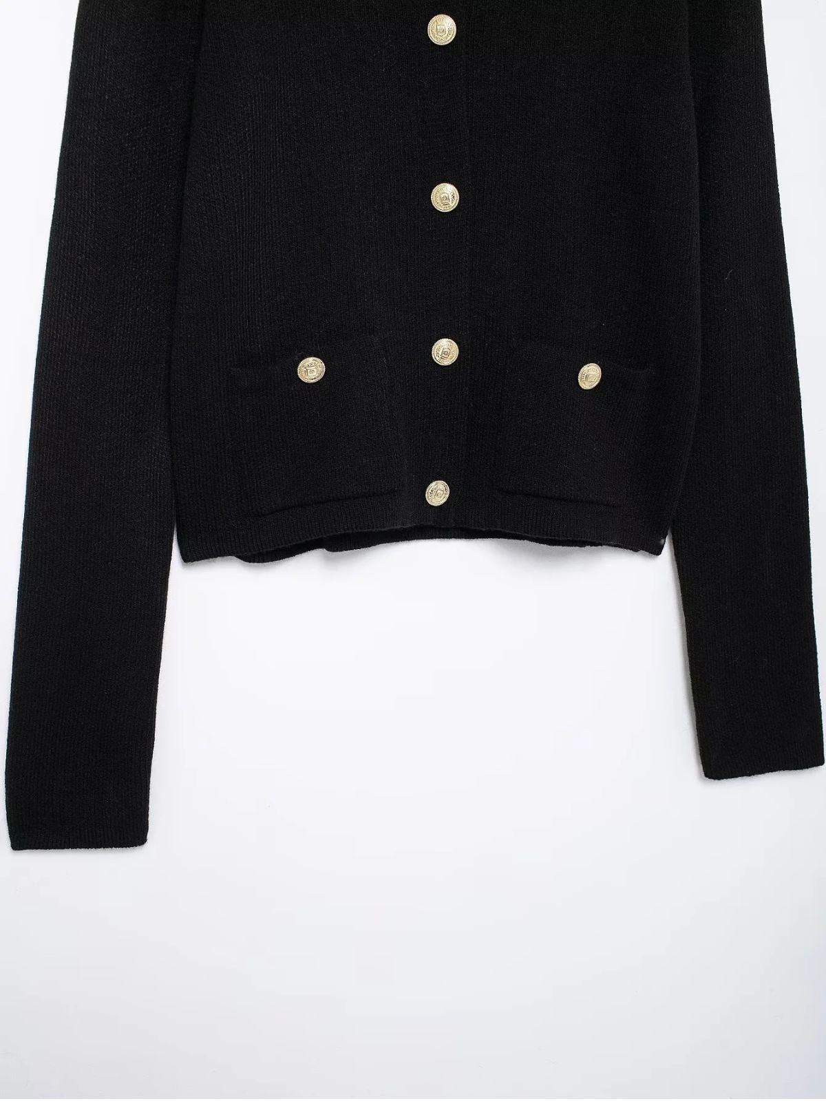 Gold Decorated Row Button Short Knitted Cardigan - LA FEMME WANDERER