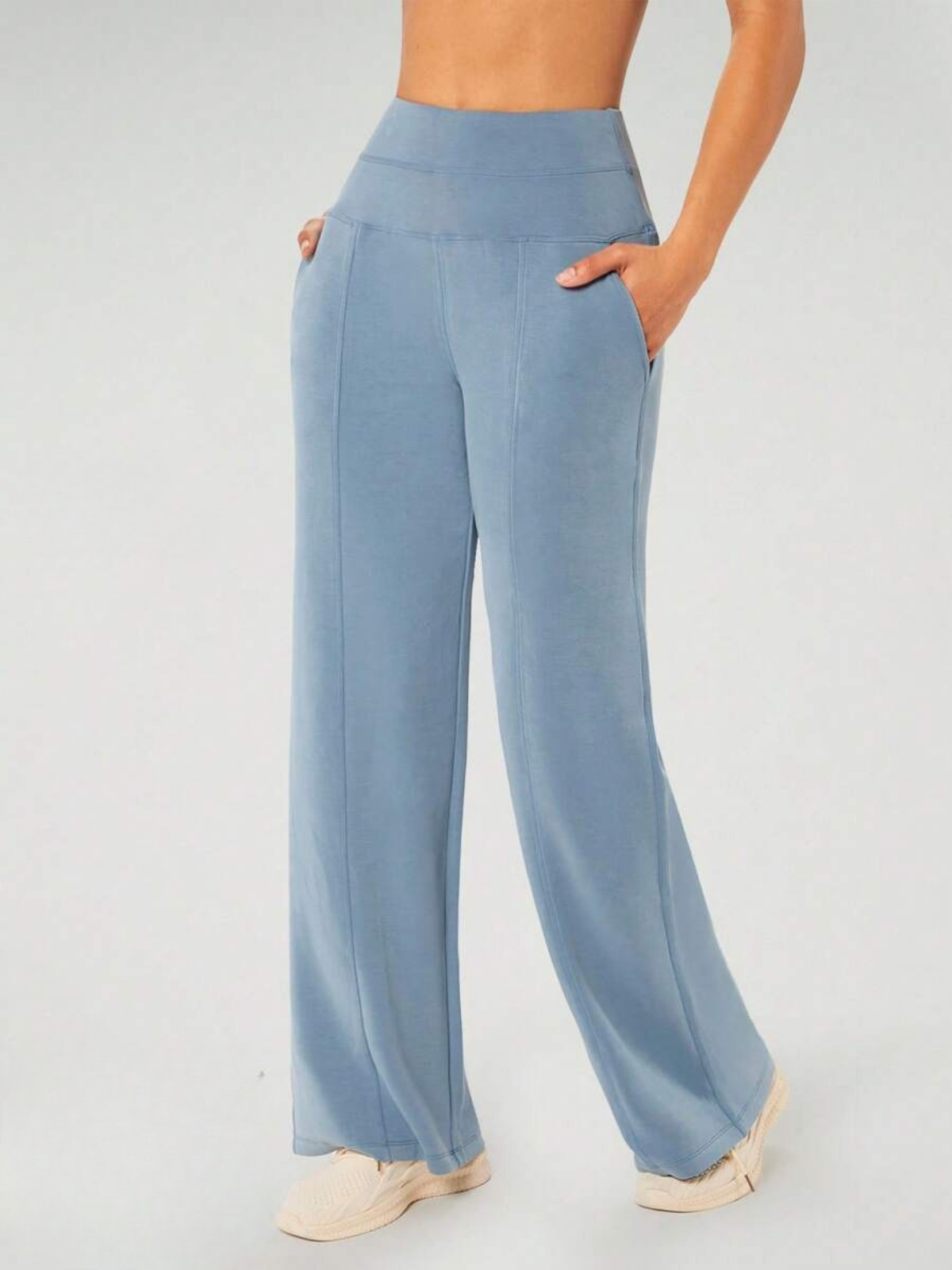 Pantalon de détente large en soie modale, taille haute, avec poches, pour un confort et un style au quotidien