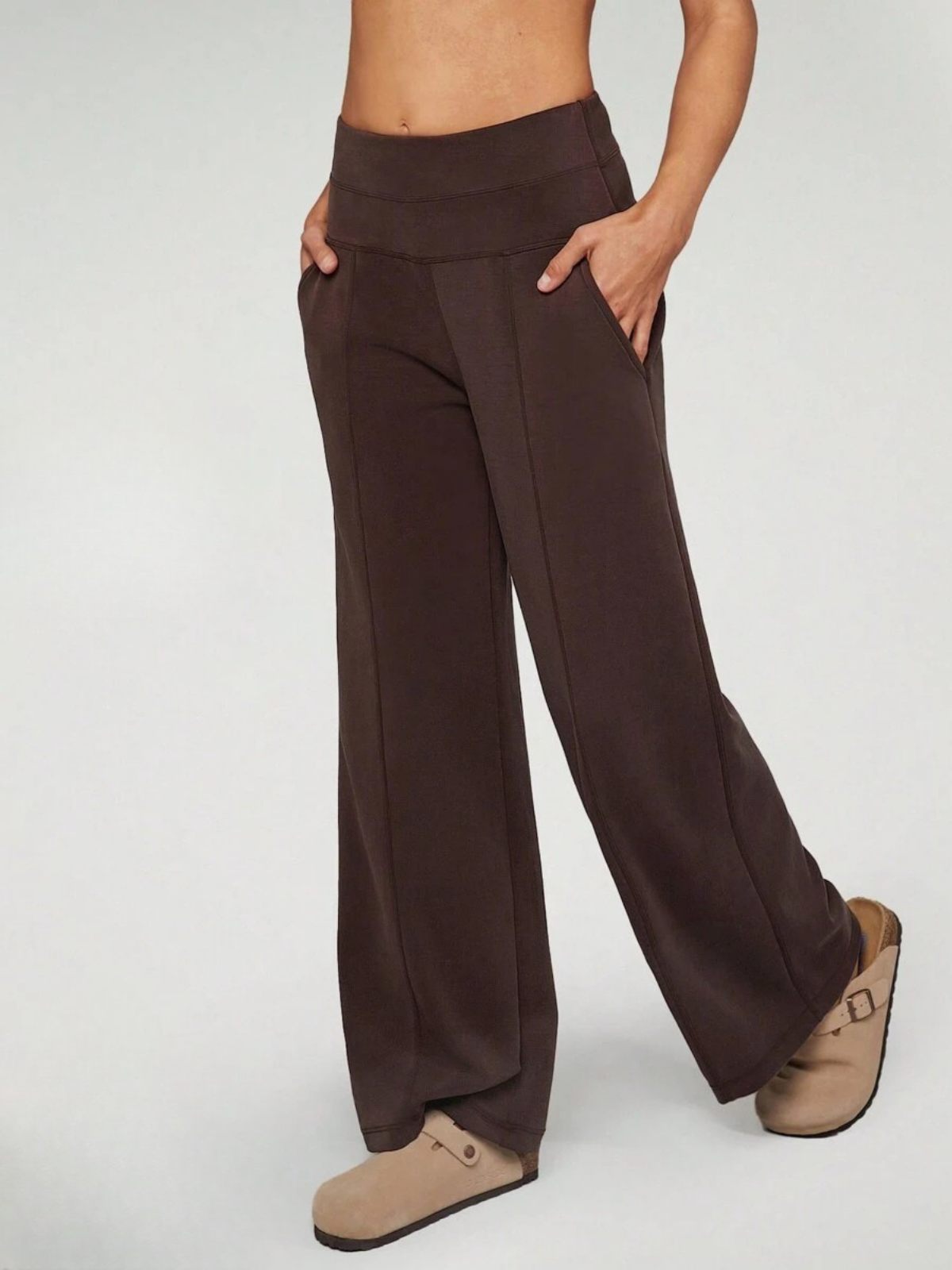 Pantalon de détente large en soie modale, taille haute, avec poches, pour un confort et un style au quotidien