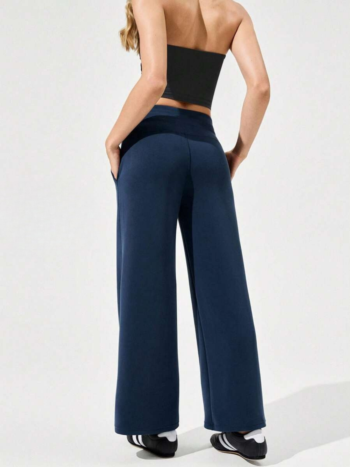 Pantalon de détente large en soie modale, taille haute, avec poches, pour un confort et un style au quotidien