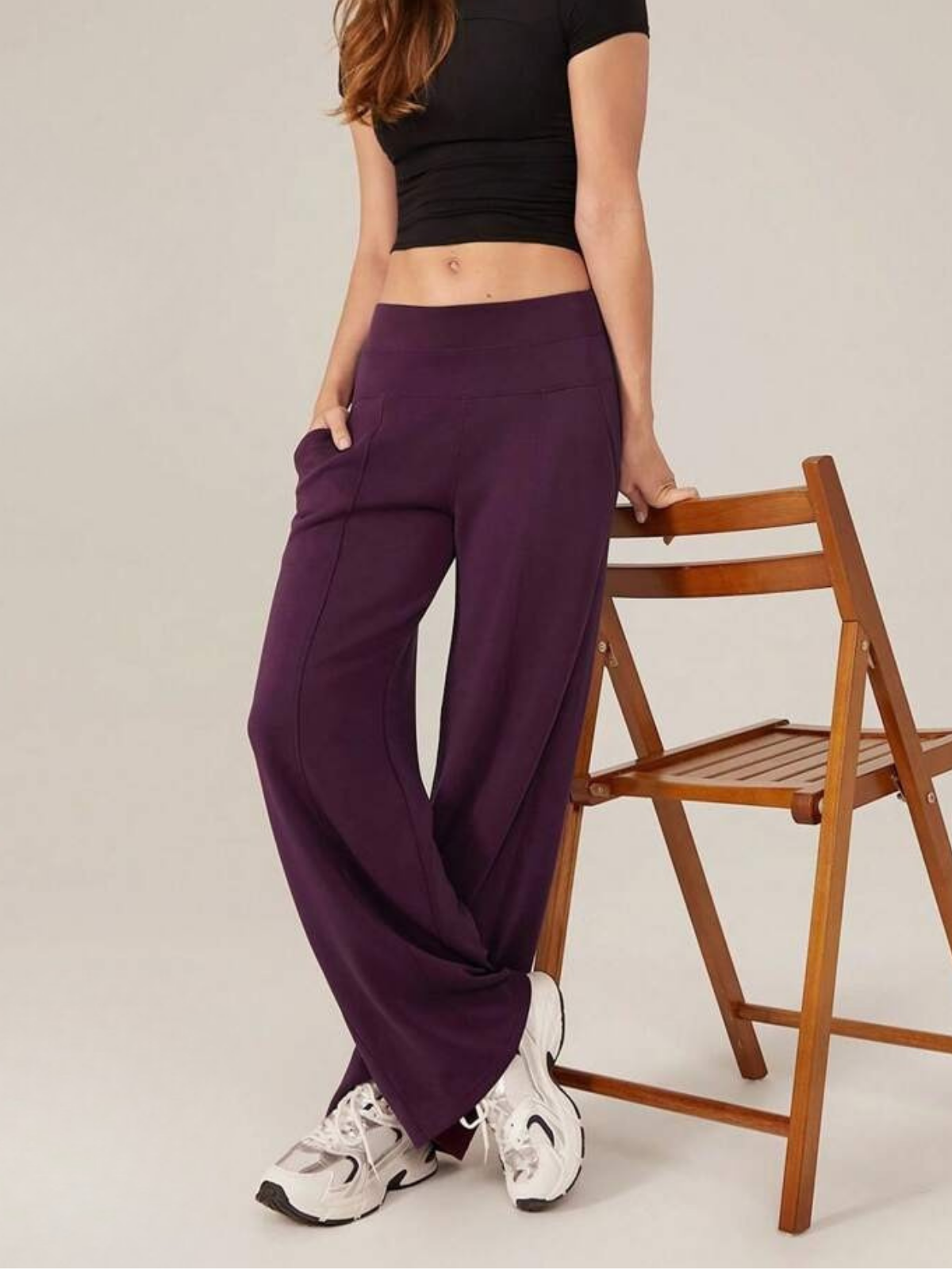 Pantalon de détente large en soie modale, taille haute, avec poches, pour un confort et un style au quotidien