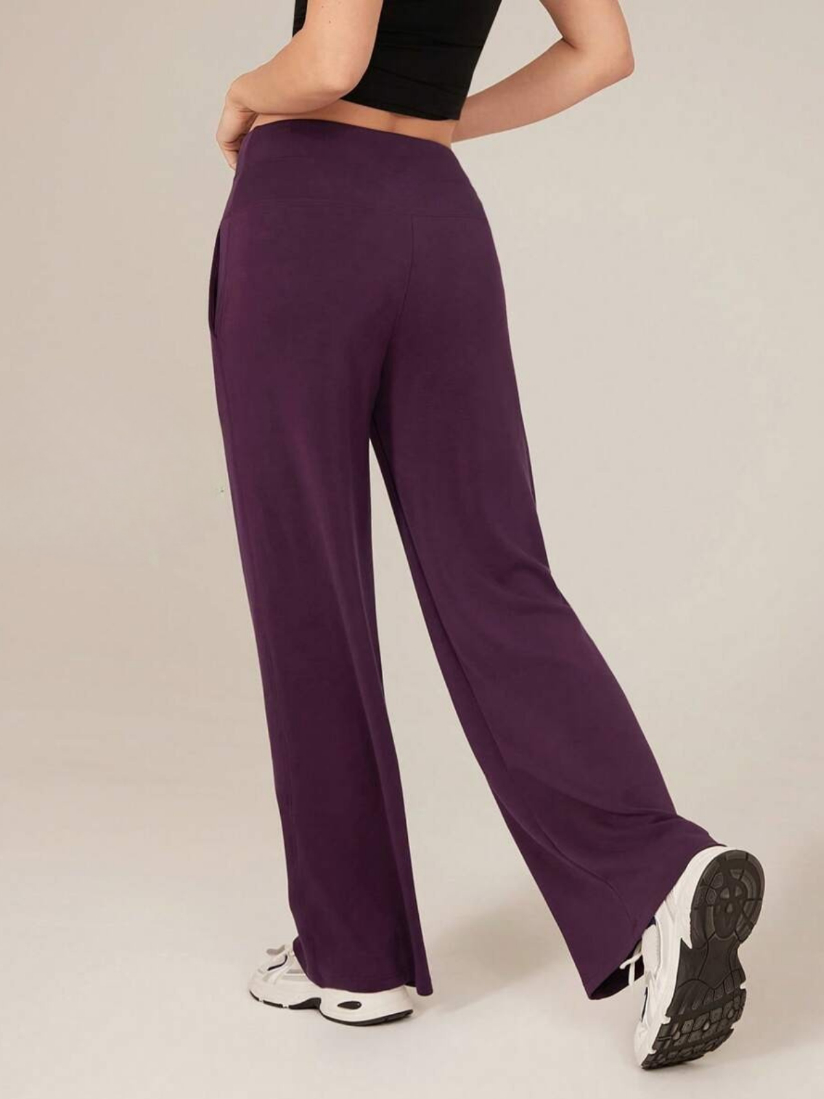 Pantalon de détente large en soie modale, taille haute, avec poches, pour un confort et un style au quotidien