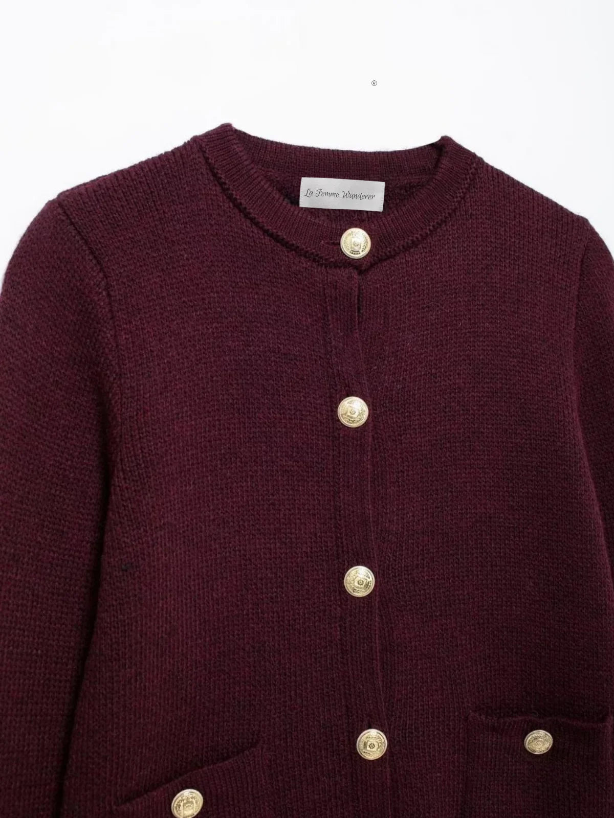 Gold Decorated Row Button Short Knitted Cardigan - LA FEMME WANDERER