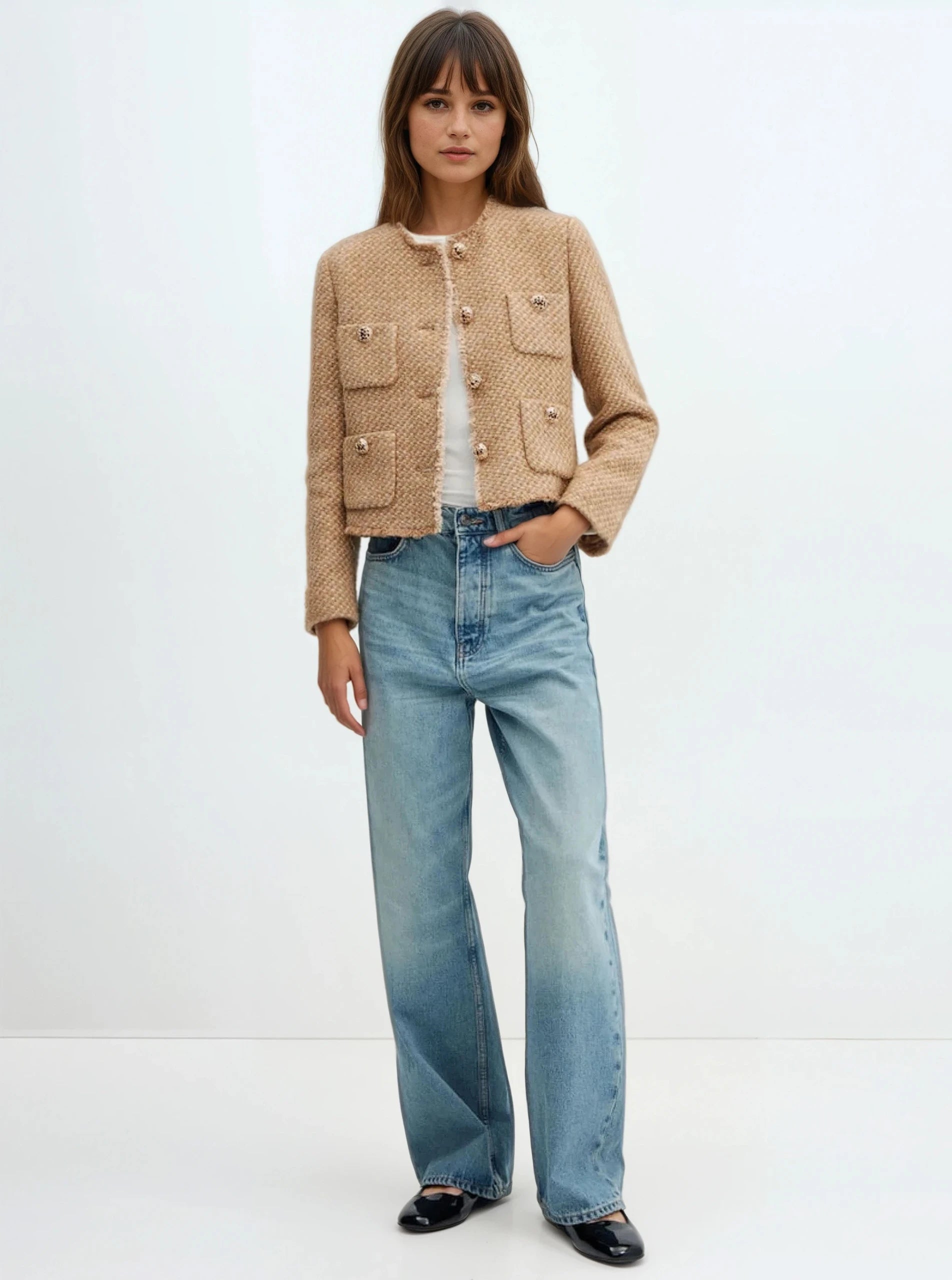 Round Neck Single-breasted Long Sleeve Woolen Coat - LA FEMME WANDERER