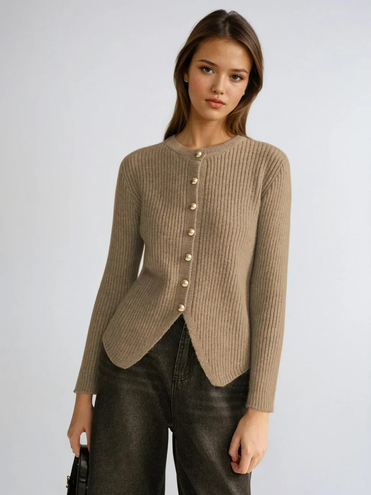 Slim Fit Irregular Crew Neck Knitted Cardigan - LA FEMME WANDERER