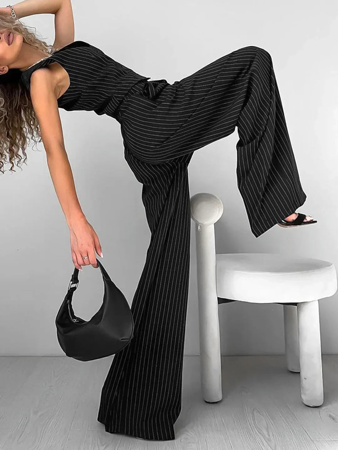 Relaxed Striped Vest & Pants Matching Set - LA FEMME WANDERER