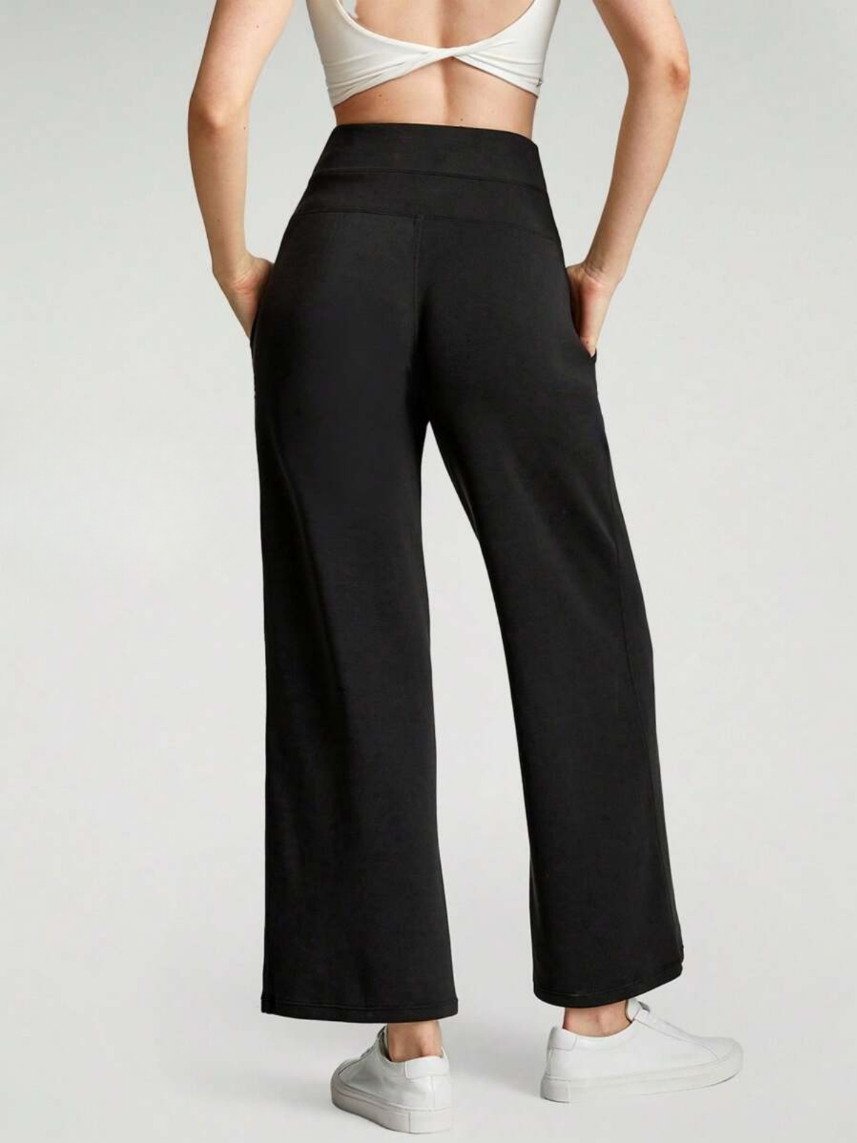 Pantalon de détente large en soie modale, taille haute, avec poches, pour un confort et un style au quotidien