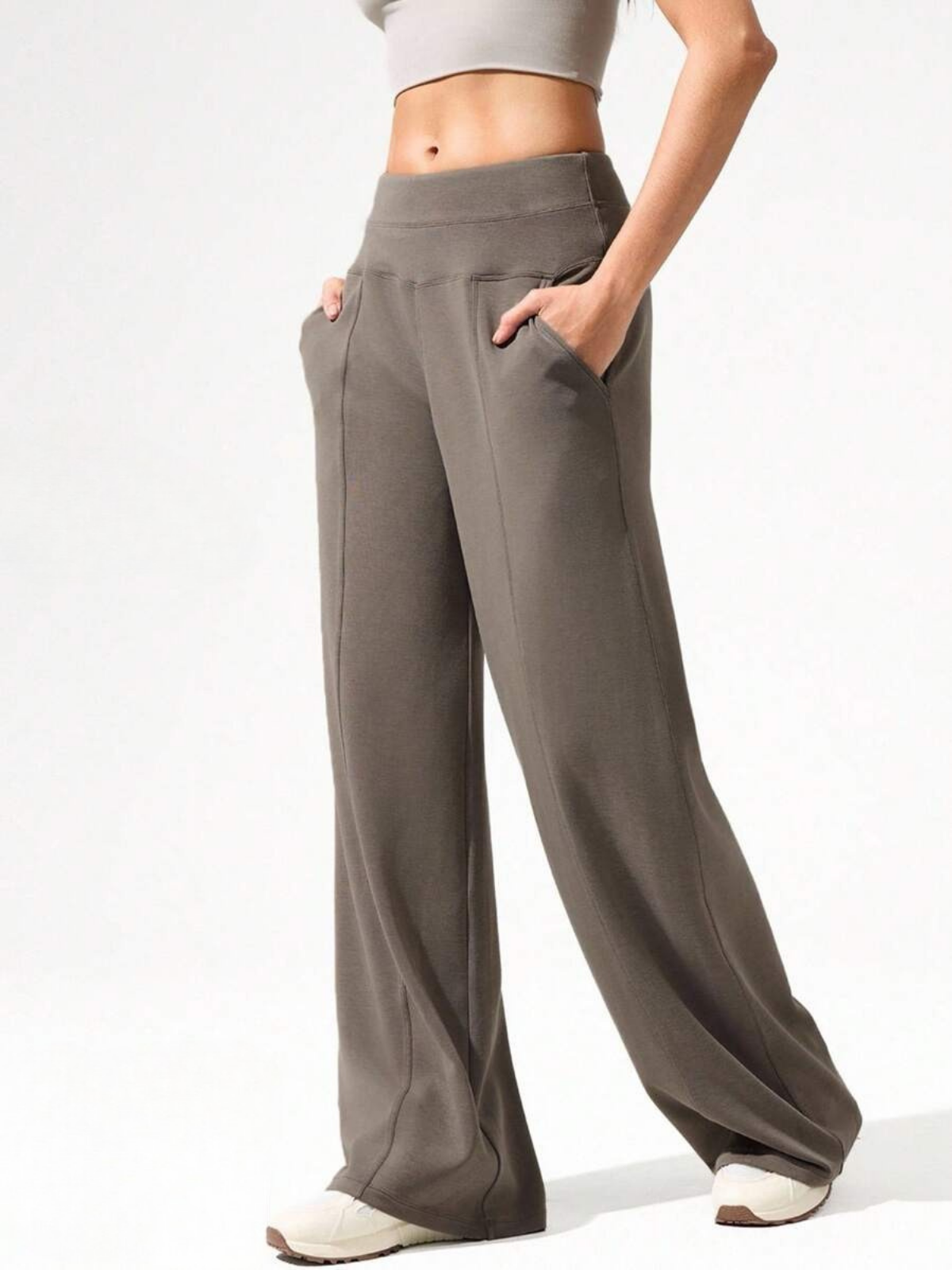 Pantalon de détente large en soie modale, taille haute, avec poches, pour un confort et un style au quotidien