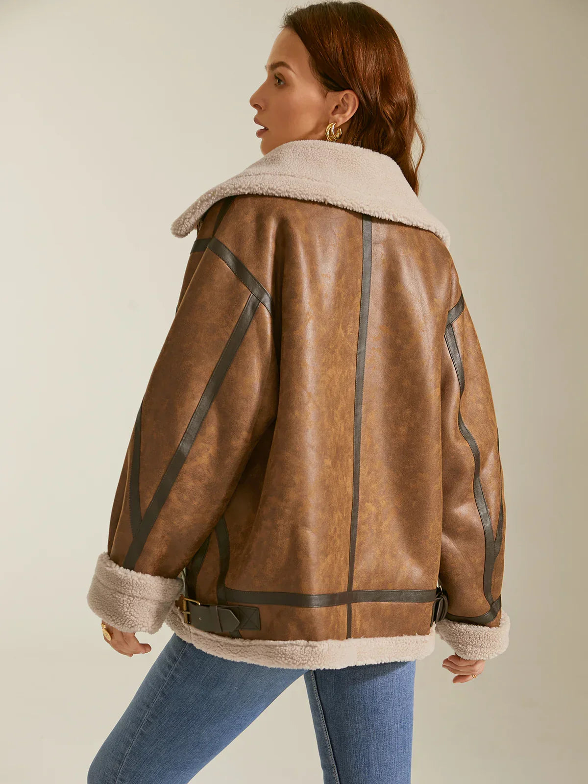 Sherpa Lined Suede Shearling Flight Jacket - LA FEMME WANDERER