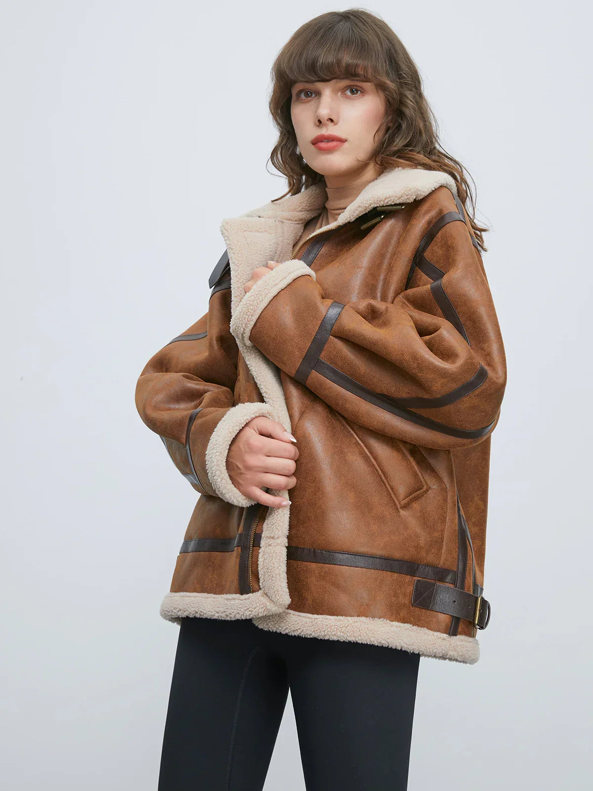 Sherpa Lined Suede Shearling Flight Jacket - LA FEMME WANDERER