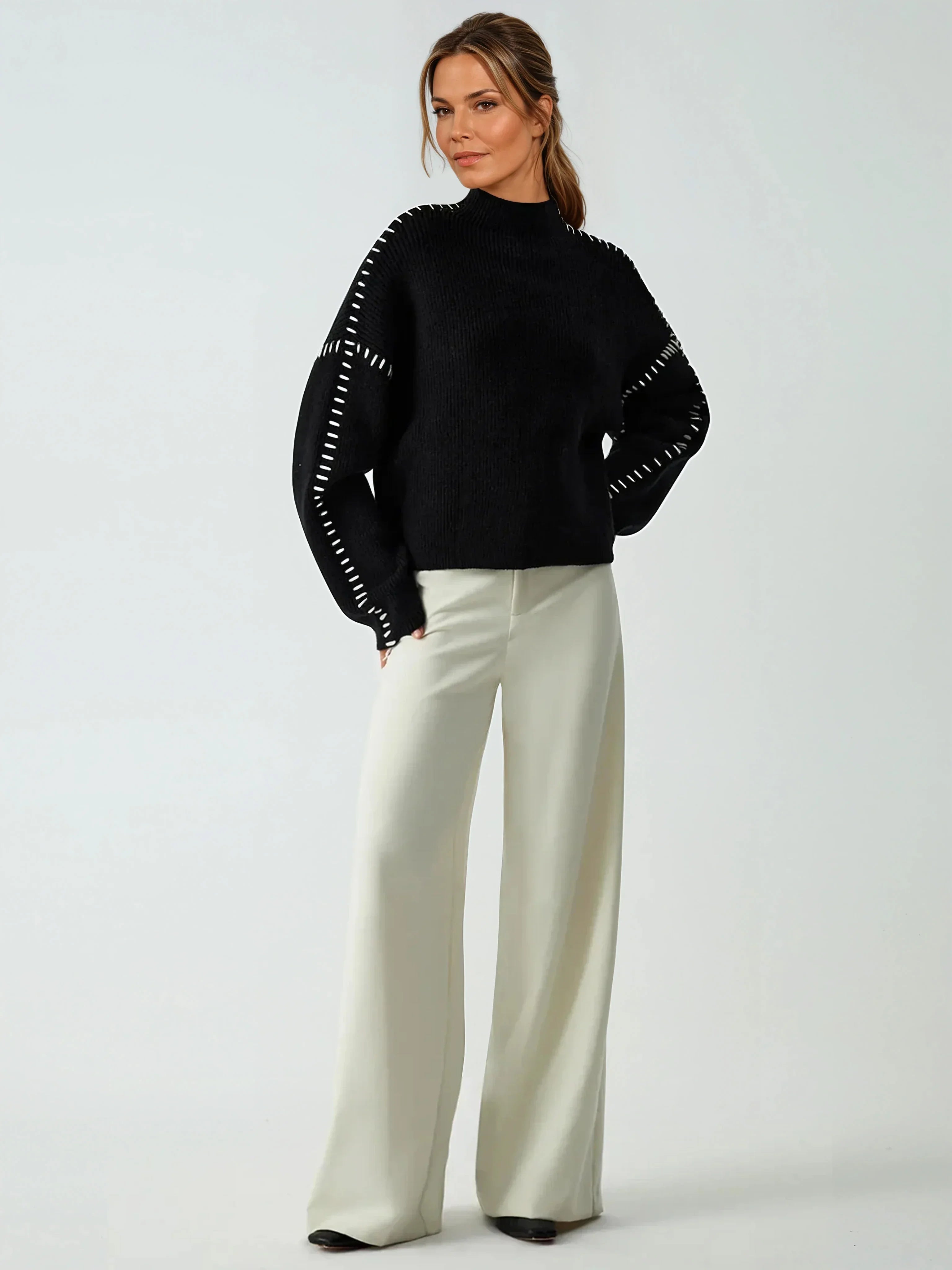 Shift The Focus Oversized Mock Neck Sweater - LA FEMME WANDERER