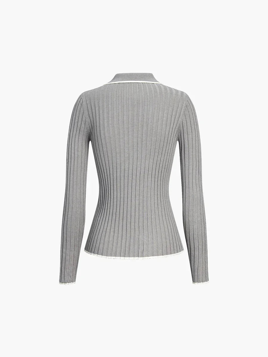 Oldmoney Aesthetics Polo Knit Top - LA FEMME WANDERER
