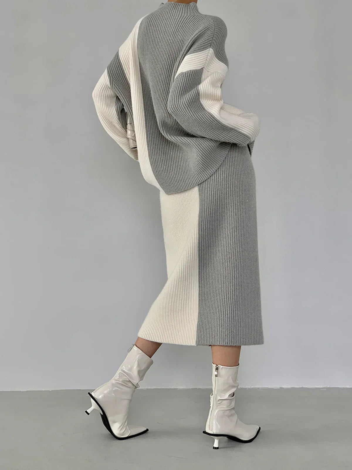 Stripe Two Piece Knit Skirt Matching Set - LA FEMME WANDERER