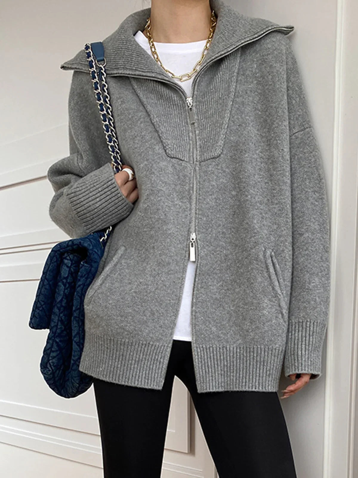 Oversized Open Collar Cardigan - LA FEMME WANDERER