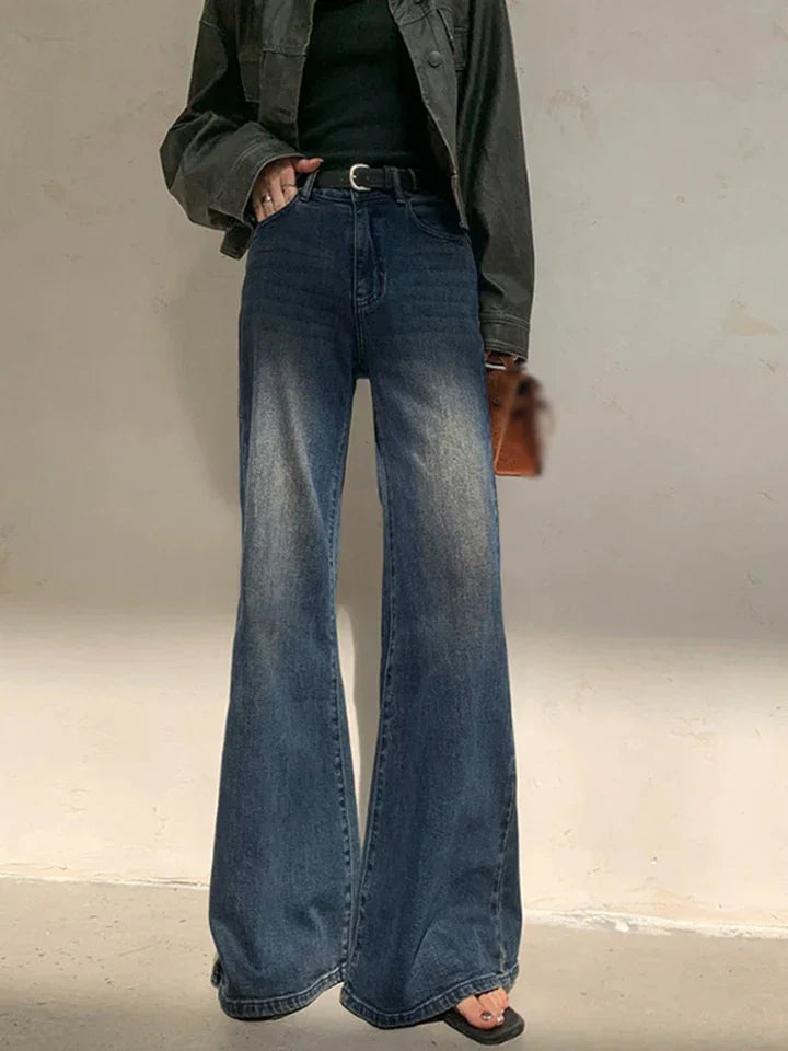 Vintage Denim Washed Wide Leg Jeans - LA FEMME WANDERER