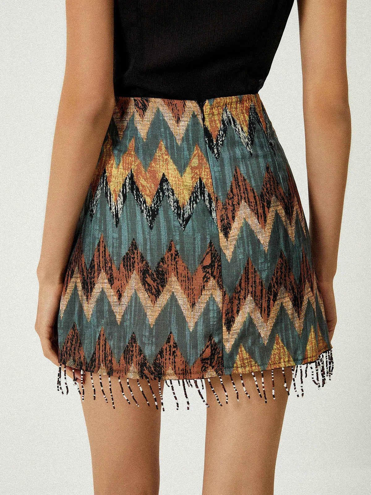 Print Tassel Hem Knotted Mini Skirt - LA FEMME WANDERER
