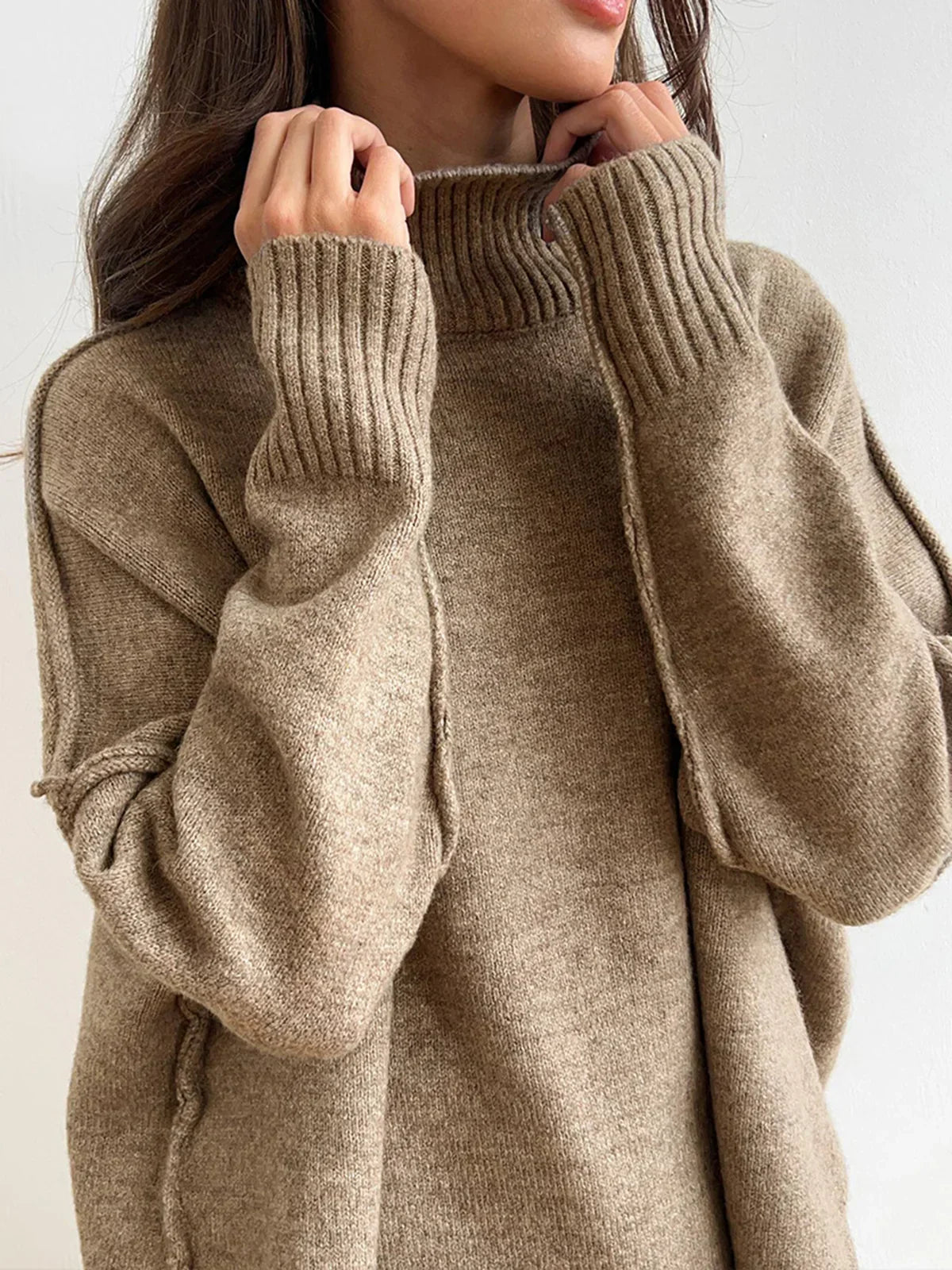 Plain Turtleneck Knit and Pants Set - LA FEMME WANDERER