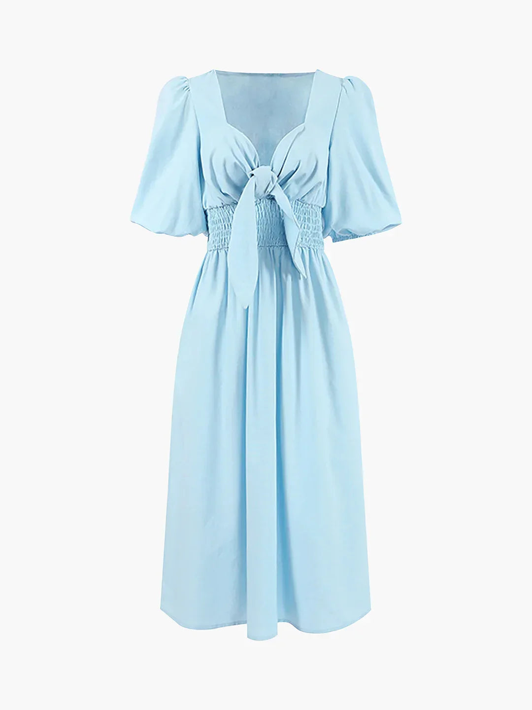 Linen Cotton Front Tie Midi Dress - LA FEMME WANDERER