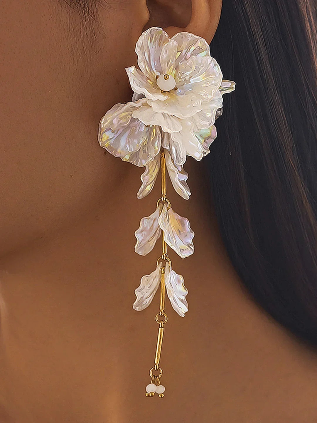 Floral Iridescent Drop Earrings - LA FEMME WANDERER