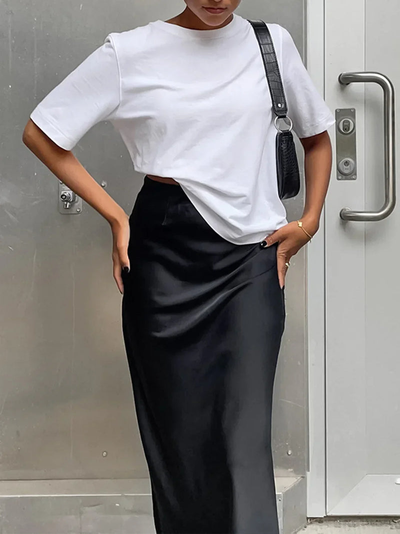 Jupe longue utilitaire en satin