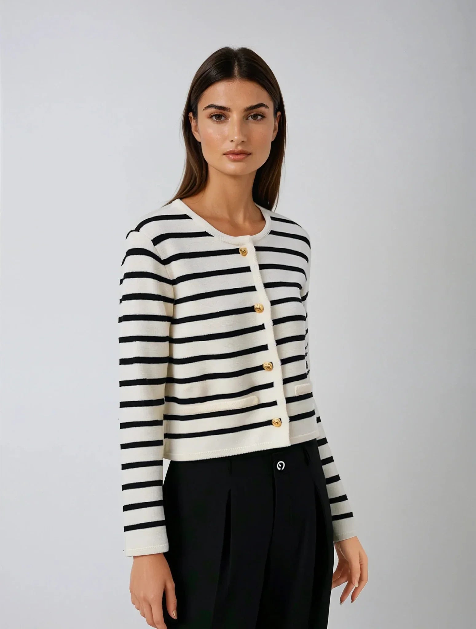 Classic Stripe Button-Up Knitted Cardigan - LA FEMME WANDERER