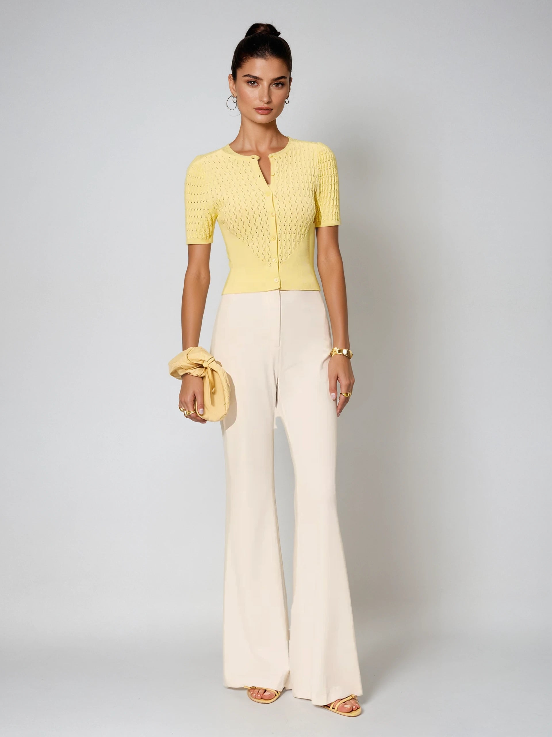 Sweet Lemon Hollow Knit Buttoned Top - LA FEMME WANDERER
