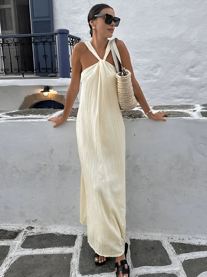 Robe longue dos nu à épaules croisées