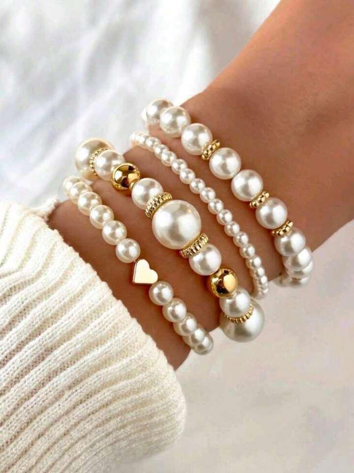 Bracelet 4 pièces en fausses perles assorties