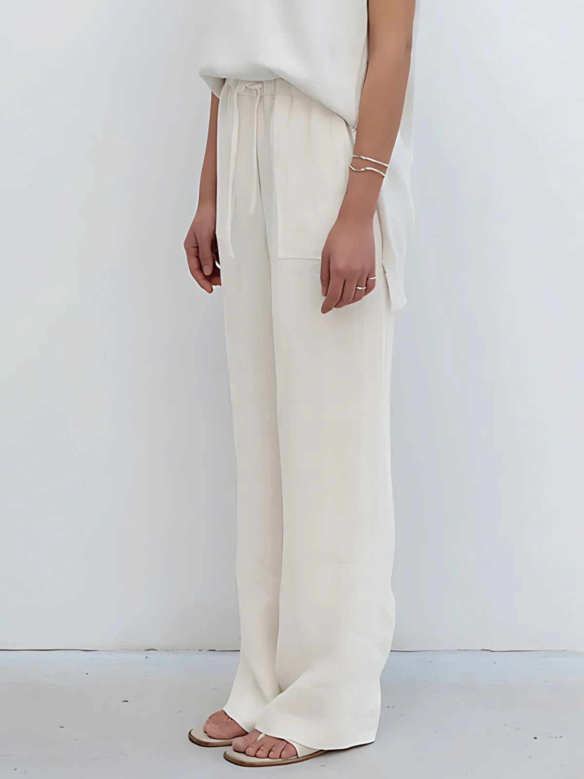 Linen High Waist Straight-Leg Pants - LA FEMME WANDERER