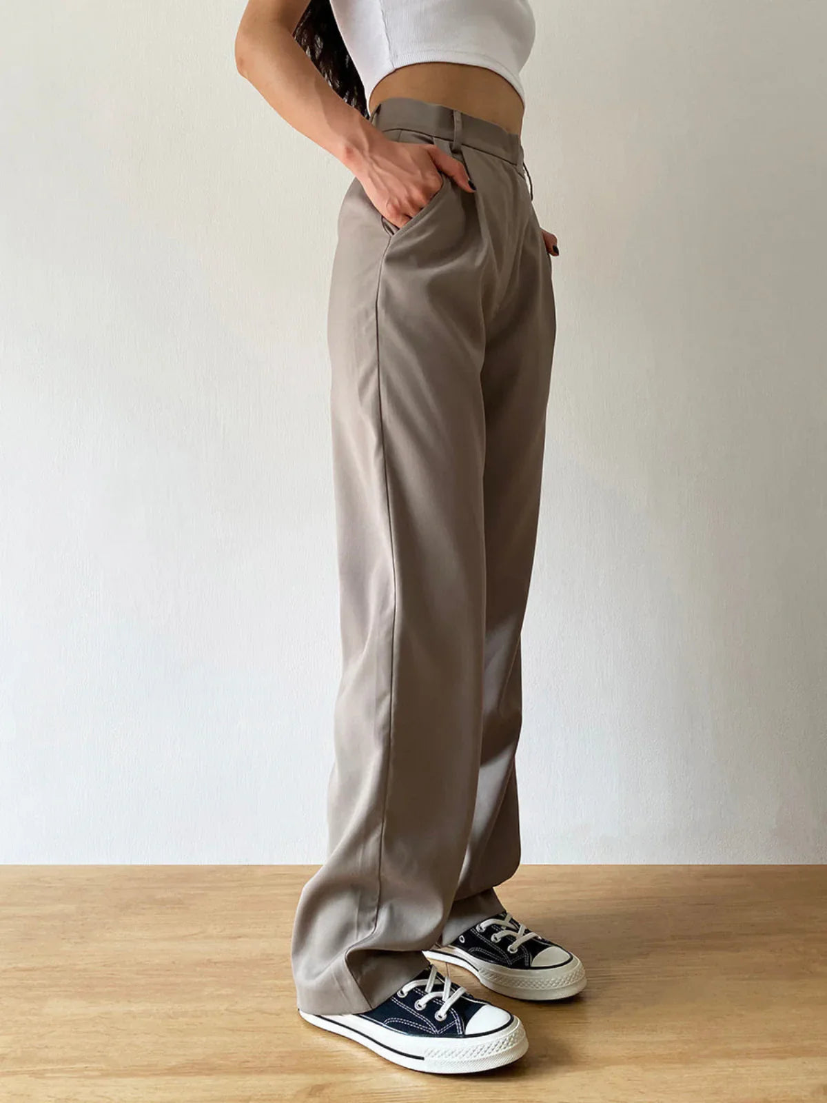 Taupe Knitted Casual Trousers - LA FEMME WANDERER