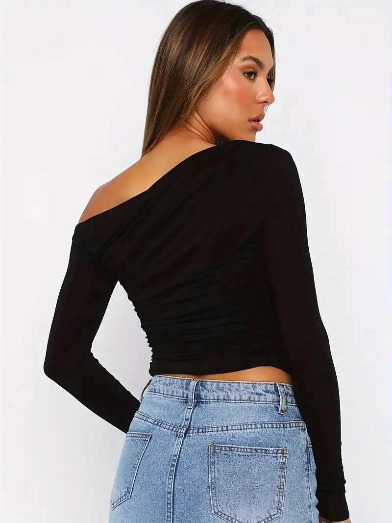Effortless Style Long Sleeve One-shoulder Top - LA FEMME WANDERER