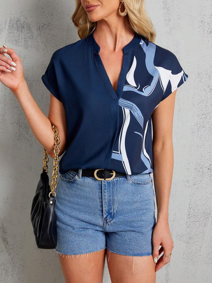 Batwing Sleeve Navy Casual Chic Blouse
