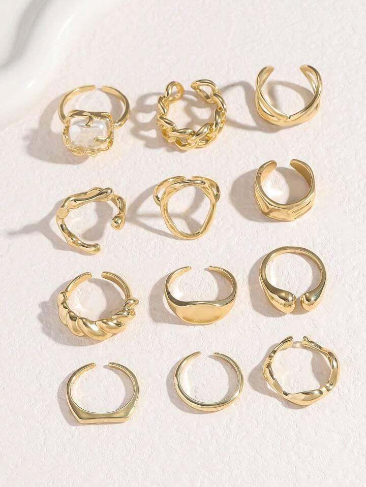 12-Piece Vintage Design Geometric Ring Set - LA FEMME WANDERER
