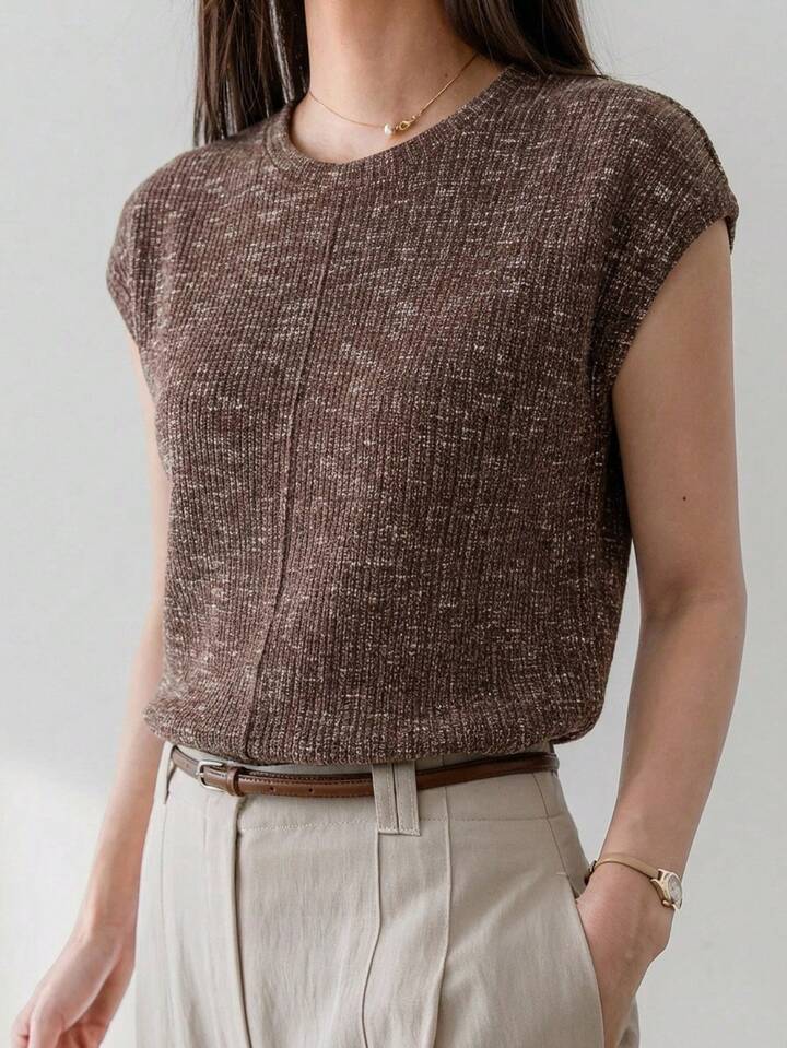 Minimal Style Ribbed Sweater Top