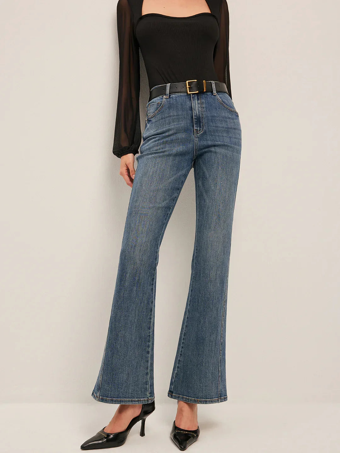 Casual Style Flared Mid-Waisted Skinny Jeans - LA FEMME WANDERER