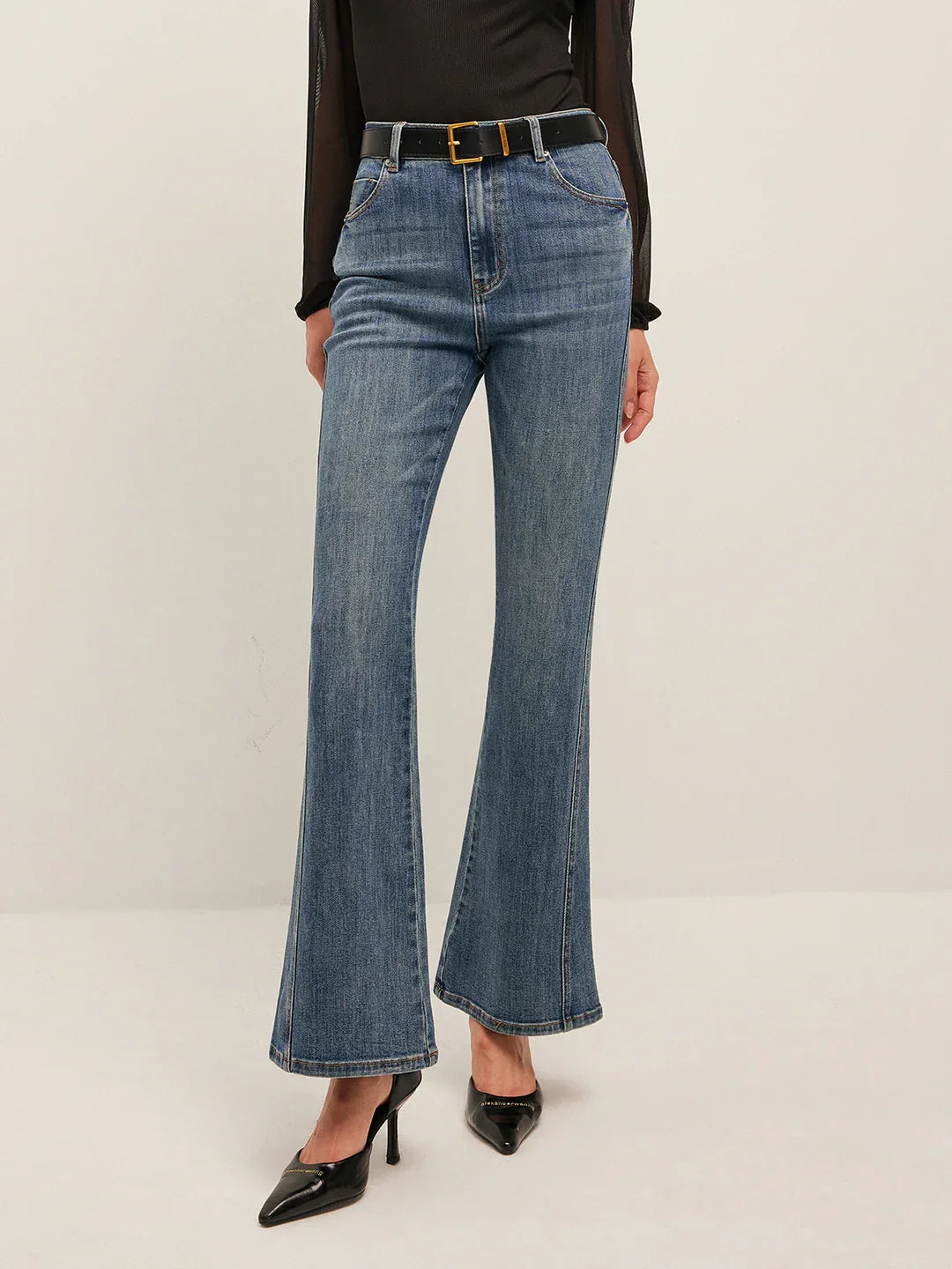 Casual Style Flared Mid-Waisted Skinny Jeans - LA FEMME WANDERER
