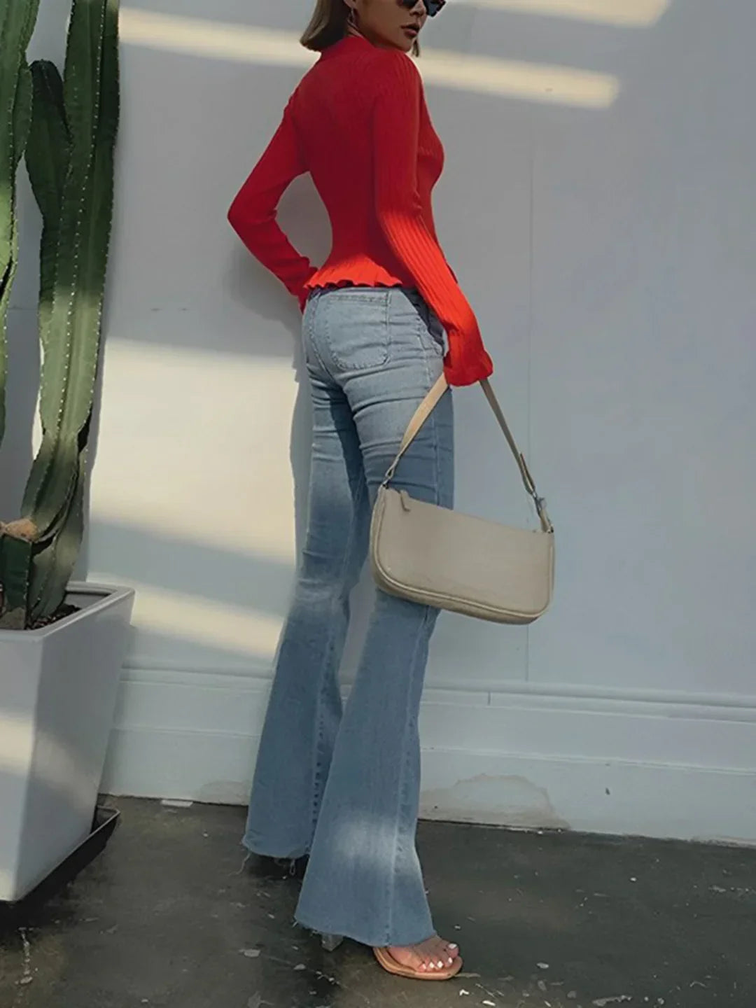 Retro Ruffled Trim Pearl Button Long Sleeve Cardigan - LA FEMME WANDERER