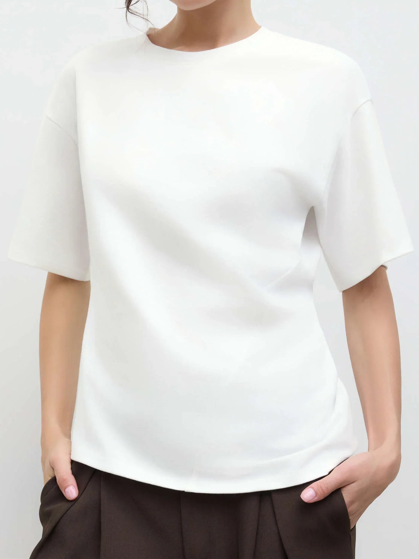 Smart Casual Cotton-blend Asymmetrical Hem Tee - LA FEMME WANDERER