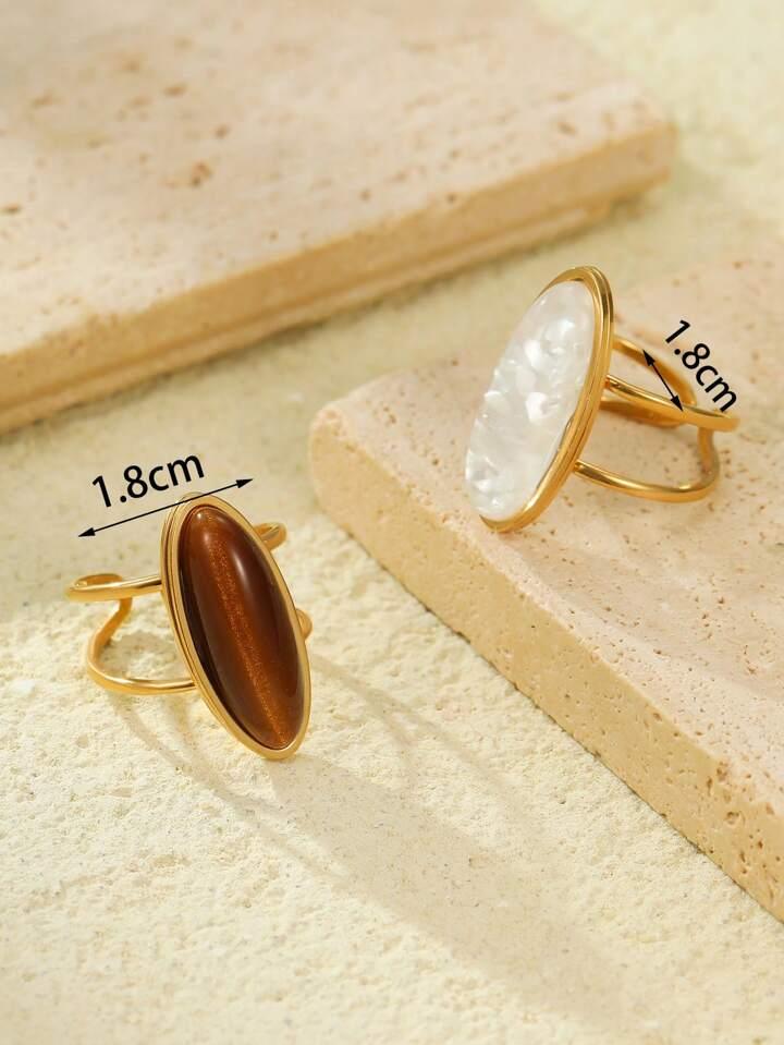 2-Piece Tiger Eye & White Stone Ring Set - LA FEMME WANDERER