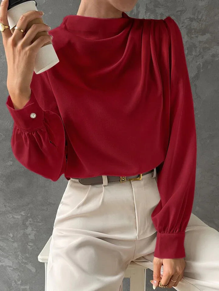 Elegant Bishop Sleeve Draped Top - LA FEMME WANDERER