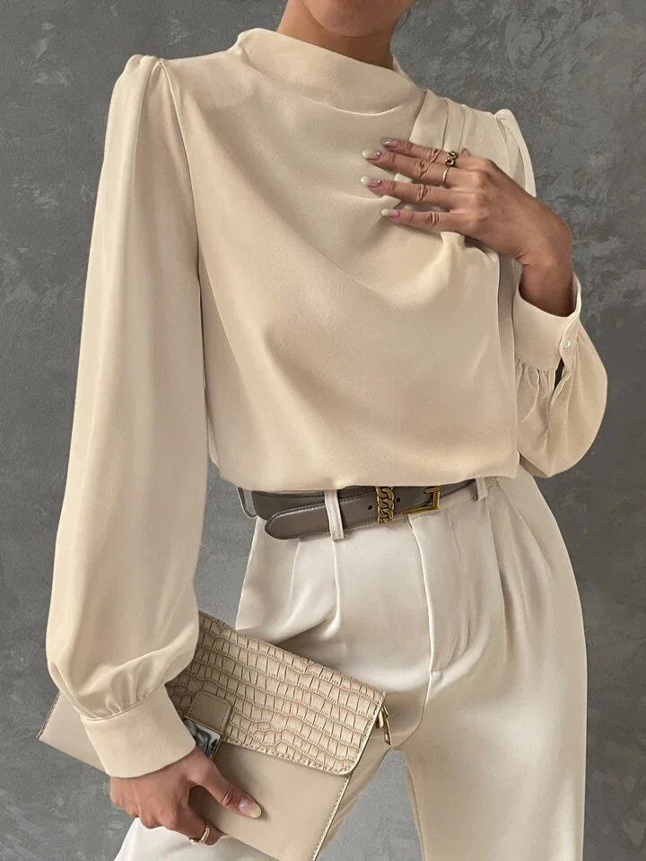 Elegant Bishop Sleeve Draped Top - LA FEMME WANDERER