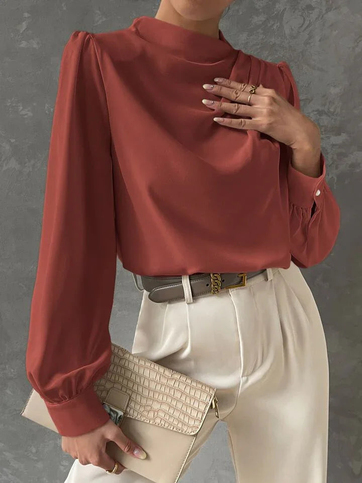 Elegant Bishop Sleeve Draped Top - LA FEMME WANDERER