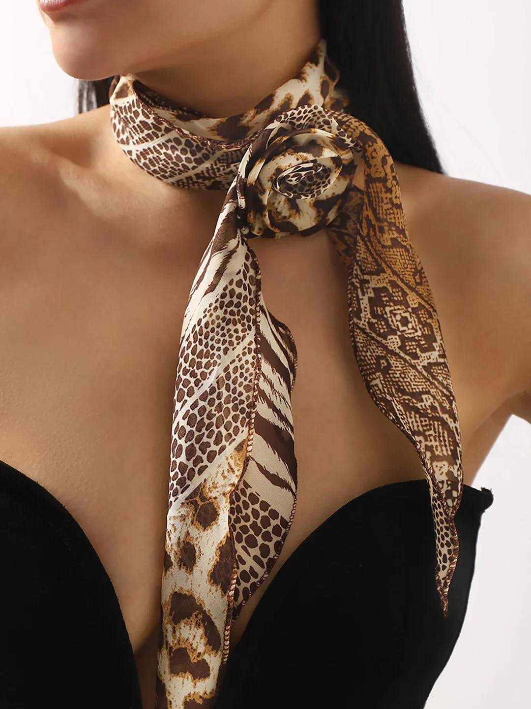 Animal Print Rose Chiffon Scarf - LA FEMME WANDERER