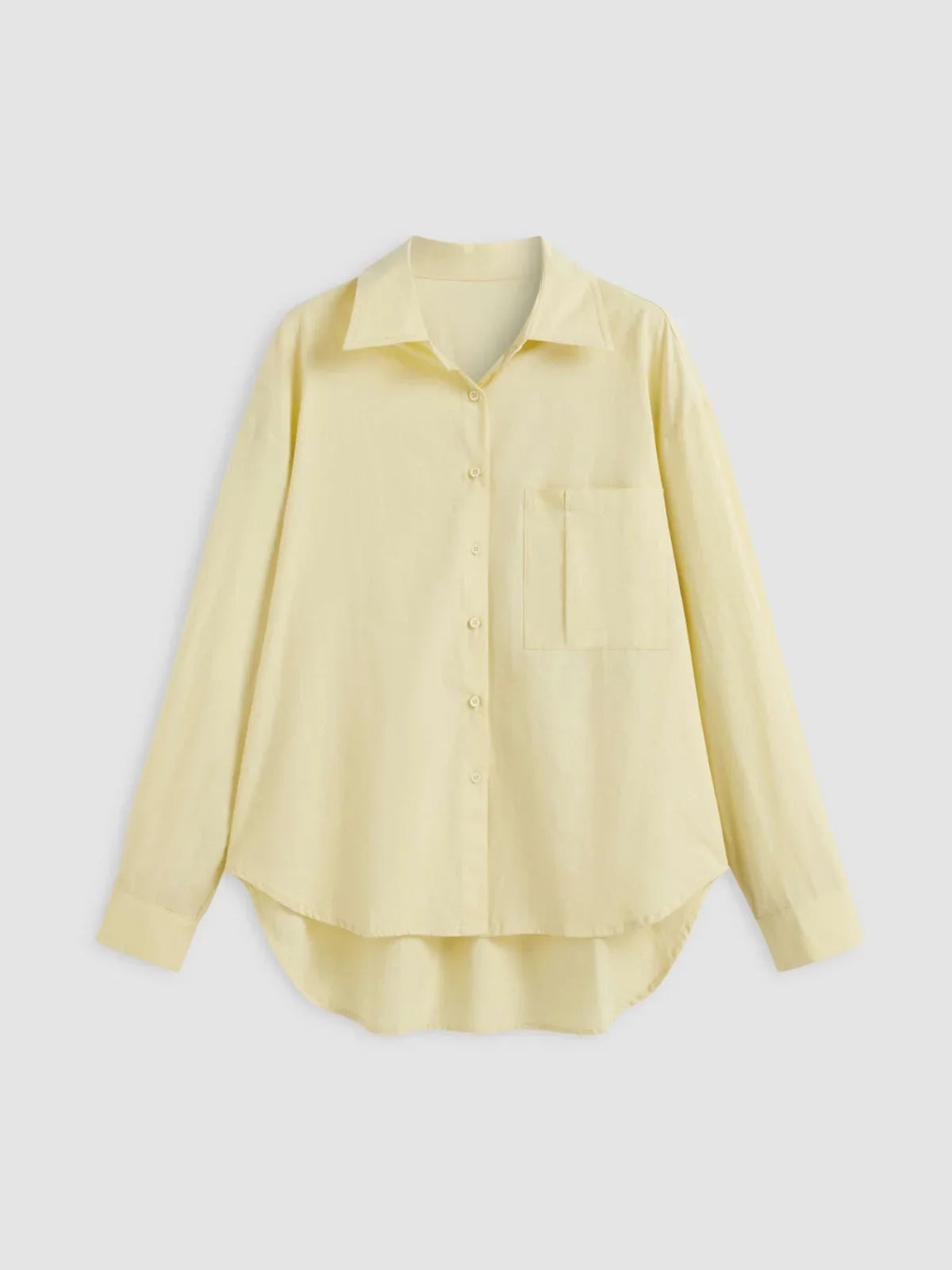 Cotton Collar Solid Long Sleeve Shirt - LA FEMME WANDERER